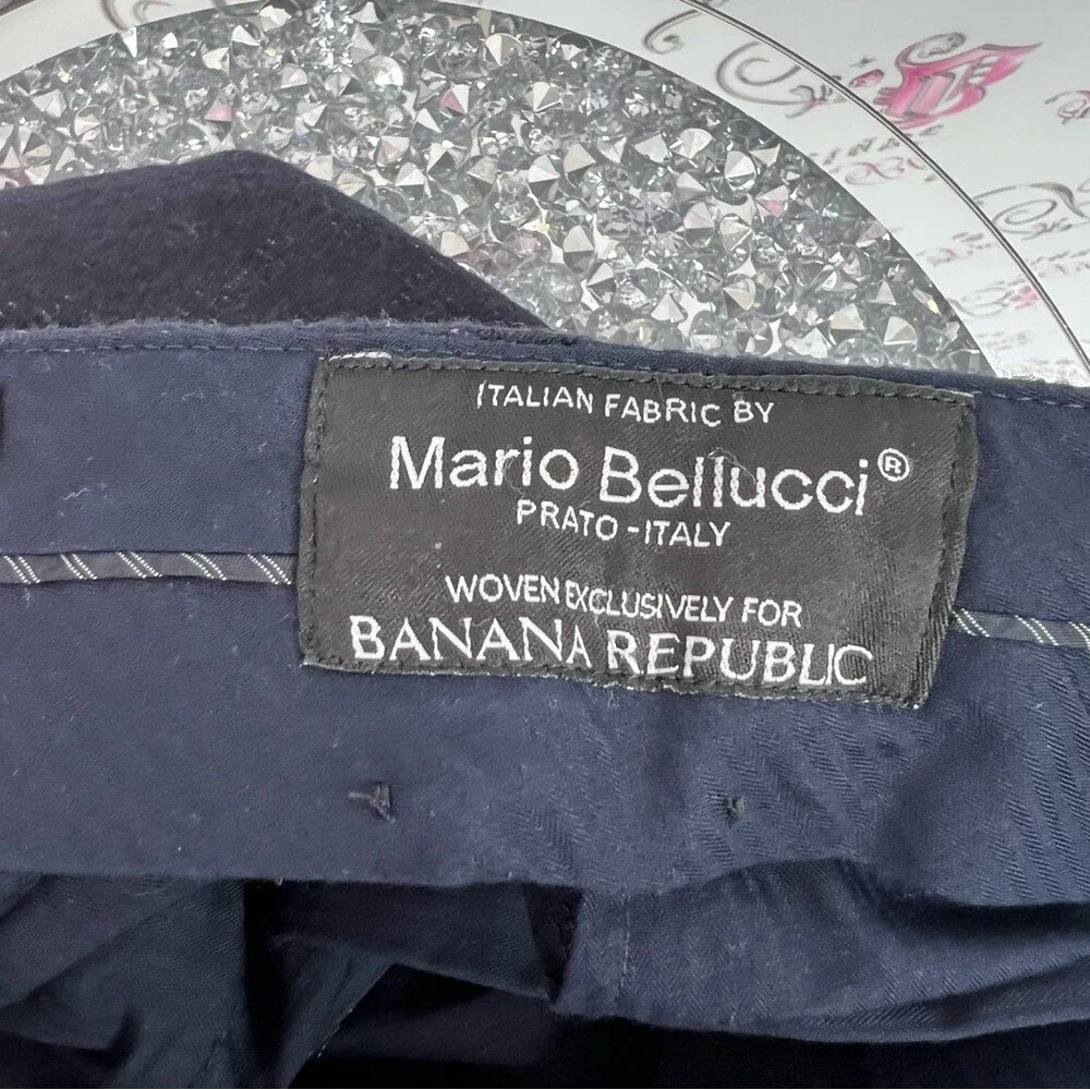 Banana Republic cropped pants slim fit blue white striped linen Pants Italy